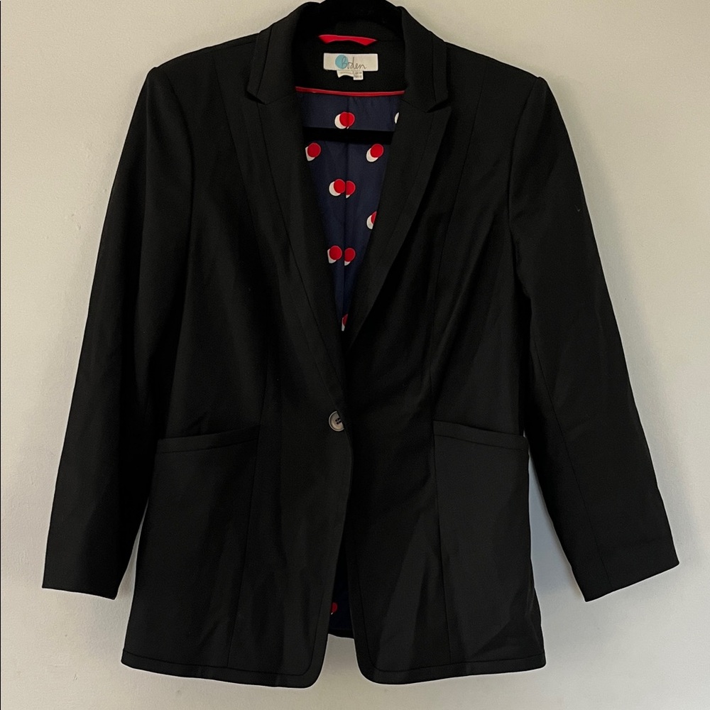 Boden | Black Blazer with Red and White Lining